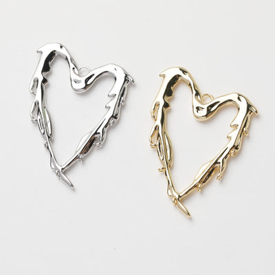 Melted Heart Pendant, Heart Charms, 14K Gold/Silver Plated Heart Pendant, Jewelry Findings GE126