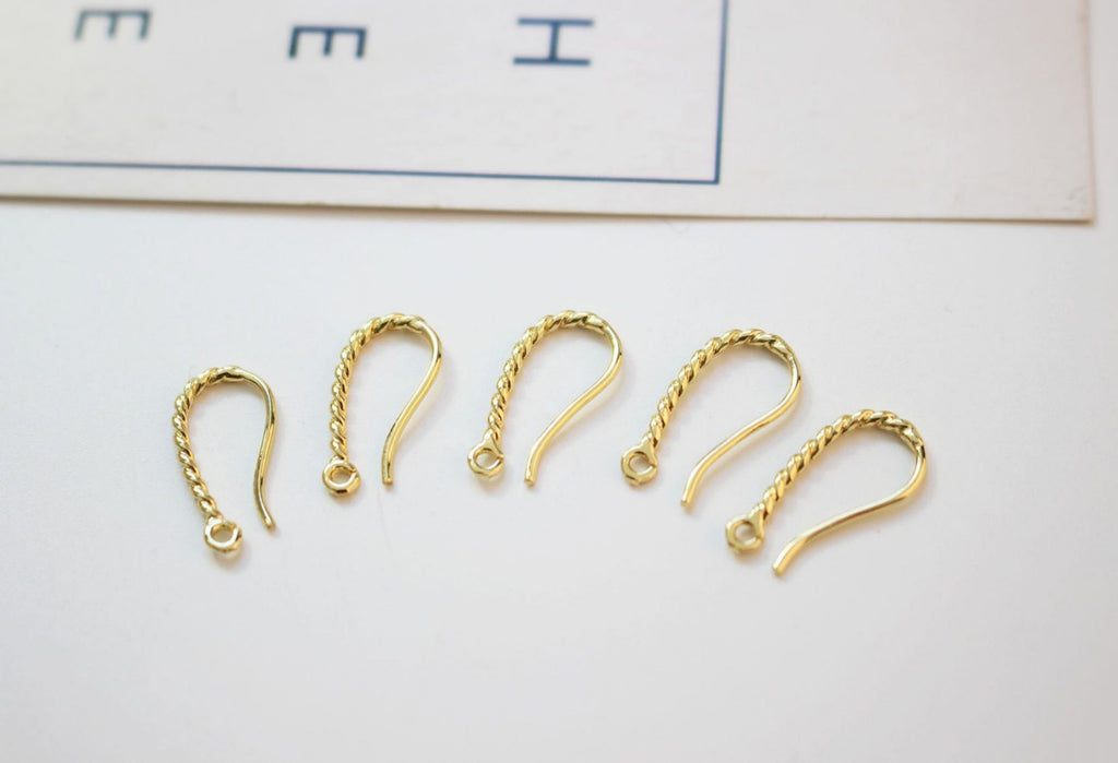 Twisted Ear Hooks, 14K Gold Earring Earring findings with loop, Fish Hooks, Ear Wires for Jewelry Making GT061