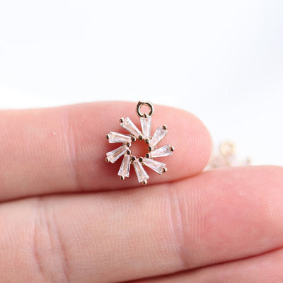 Tiny Turkish Blue Cubic Pave Round Charm with loops, 14K Gold Plated CZ Pave Pendant, Necklace Bracelet Connector Charm NY064-F070