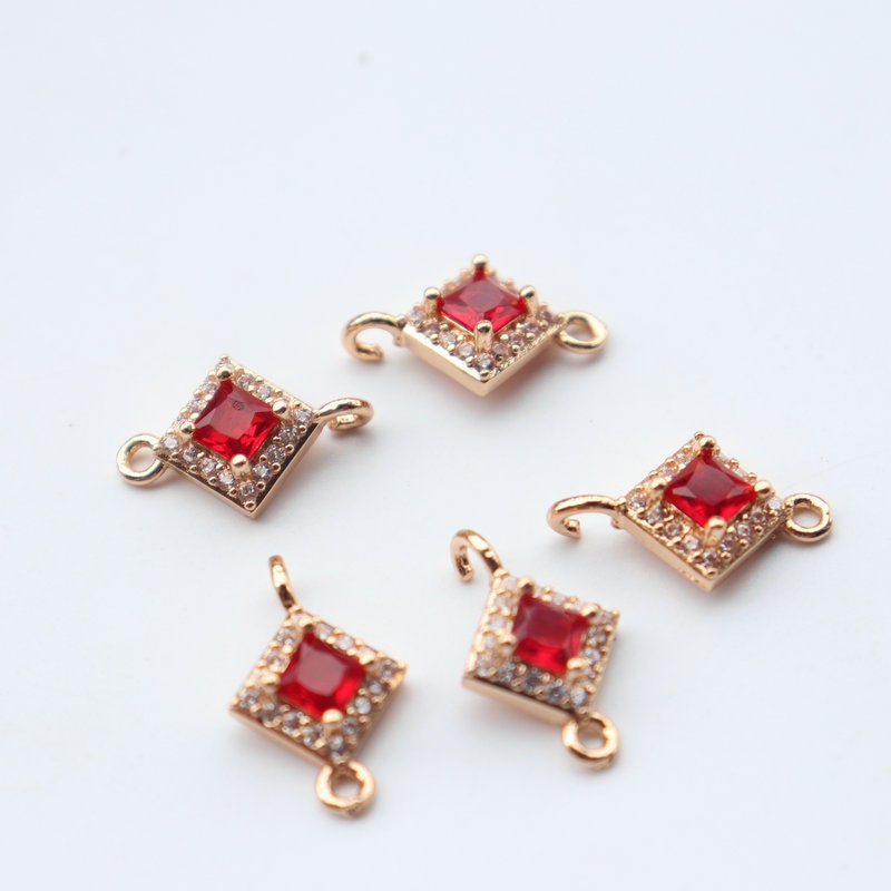 5pcs CZ Pave Small Square Charm, Cubic Zircon Crystal Pendant, Bracelet Necklace Pendant, 14K Real Gold Plated, Jewelry Findings JY042-F170