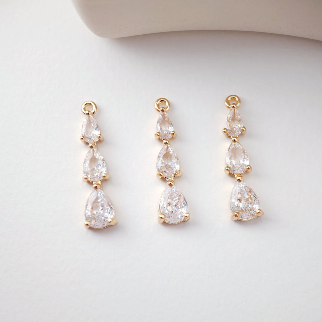 CZ Pave Teardrops Pendant, Cubic Pendant, Real Gold Plated Brass Earring Charms, Jewelry Findings D0063