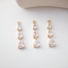 Load image into Gallery viewer, CZ Pave Teardrops Pendant, Cubic Pendant, Real Gold Plated Brass Earring Charms, Jewelry Findings D0063