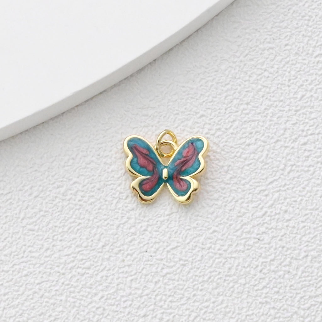 Enamel Butterfly Dangle Pendants, 18K Gold Plated Enamel Butterfly Pendant, Earring Making Charm, Jewelry Findings S1367
