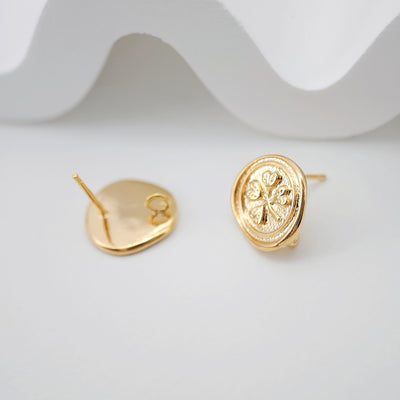 4pcs Four Leaf Clover Stud Earrings, Gold Round Earring Post With Loop, S925 Silver Pin Nickel Free, Hypoallergenic Earring Findings ZX073