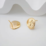 4pcs Four Leaf Clover Stud Earrings, Gold Round Earring Post With Loop, S925 Silver Pin Nickel Free, Hypoallergenic Earring Findings ZX073