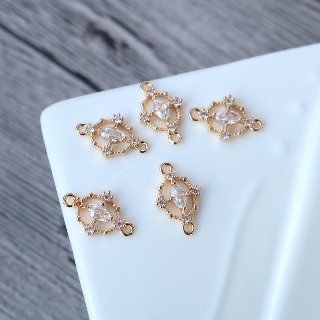 Tiny Oval Cross Crystal Connector, Glass Charm, 14K Gold Plated, Jewelry Making Findings HL062-F238