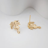 4pcs Gold Maple Leaf Earrings Post With Loop, Nickel Free Earrings, Ear Stud Loop, Hypoallergenic Earring Findings ZX006