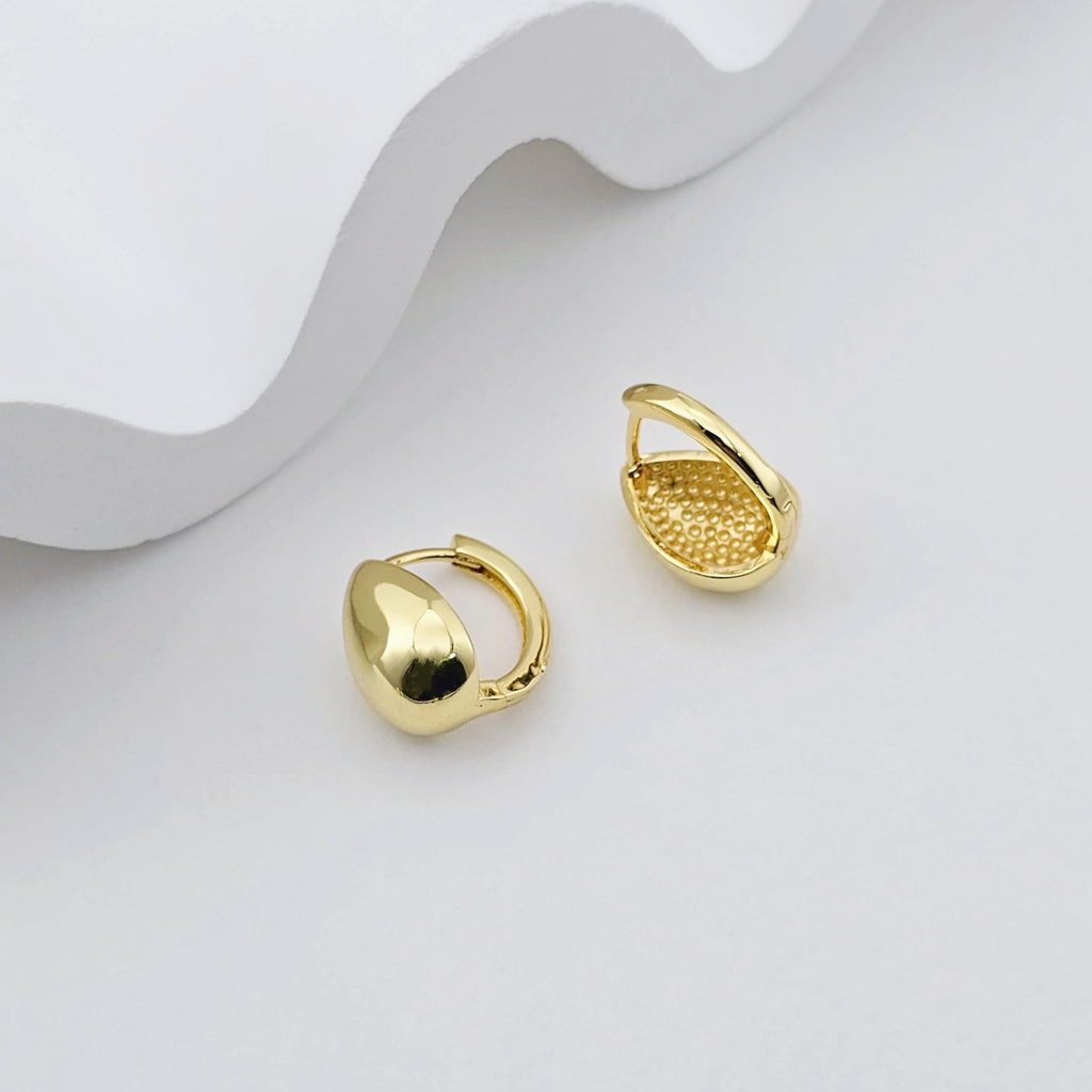 18K Gold Drop Hoop, Polish Gold, 14.7*13.6mm, Stud Earring Nickel Free, Hypoallergenic Earring Findings S1246