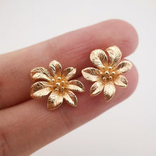 Load image into Gallery viewer, 4PCS Flower Earring Post, 18K Real Gold Plated Brass Stud Earring With Loop, Nickel Free, Earring Finding ZX005