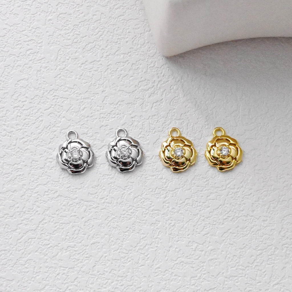 Flower Charm, Cubic Zircon Crystal Flower Pendant, CZ Earring Charms,  Real Gold Plated Brass Earring Charms, Jewelry Findings D0371