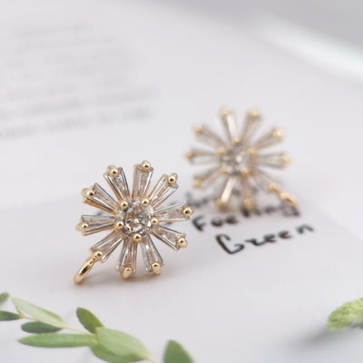 4 pendientes de circonita cúbica, pendientes de botón de latón chapado en oro auténtico con aro, pasador de plata S925, pendiente de flor, accesorio para pendientes Z012