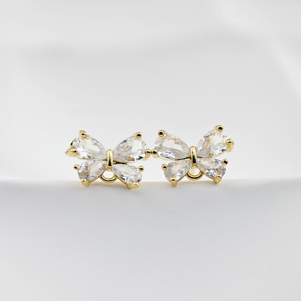 Butterfly Pave Crystal Earring Post, Gold Plated, S925 Silver Pin Nickel Free Earrings, Hypoallergenic Earring D0222