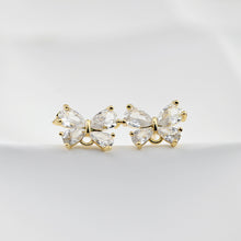 Load image into Gallery viewer, Butterfly Pave Crystal Earring Post, Gold Plated, S925 Silver Pin Nickel Free Earrings, Hypoallergenic Earring D0222