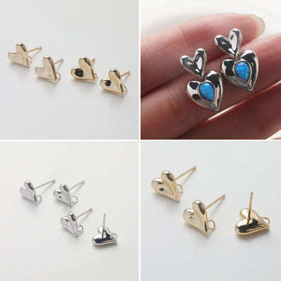 Gold Heart Earring Post, 14K Gold Nickel Free Earrings, S925 Silver Ear Pins, Heart Shape Ear Stud with Loop GZ759