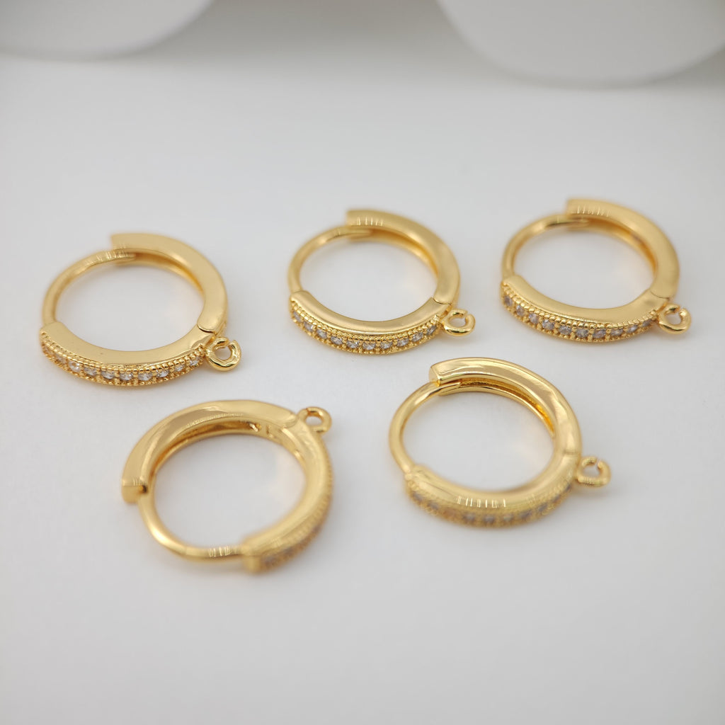 6PCS Crystal Cubic Ear Hoops, 15x16mm 18K Gold Plated Leverback Earrings, Huggie Hoops Earrings, earring findings for Jewelry Making S832