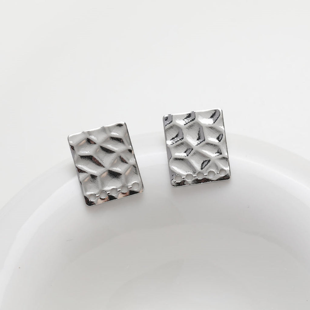Hammered Square Post with Loops, 14K Gold/Silver Plated, S925 Silver Pin Nickel Free Earrings, Hypoallergenic Earring Findings GZ254