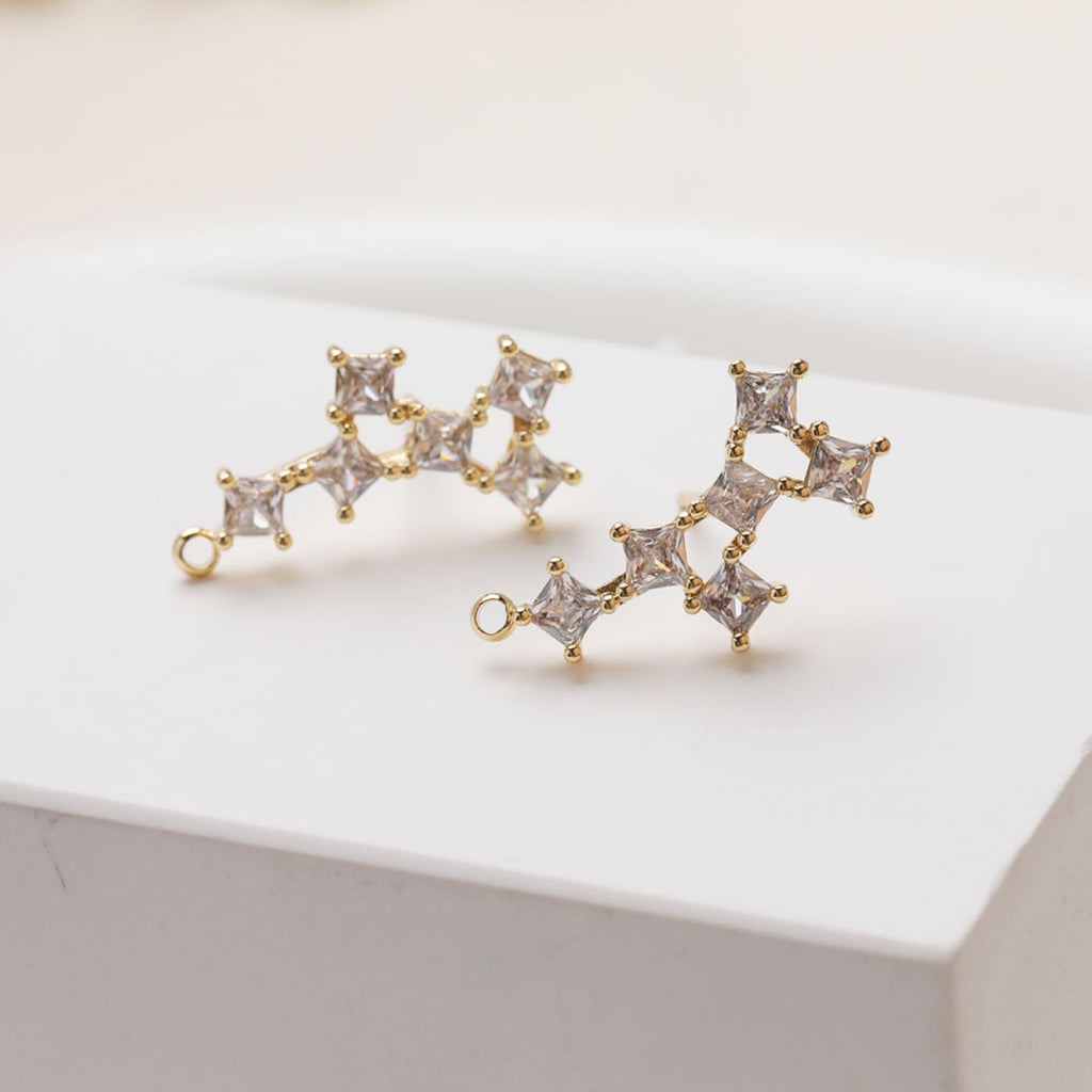 Irregular Pave CZ Earring Post, 14K Gold/Silver Plated,  S925 Silver Pin Nickel Free Earrings, Hypoallergenic Earring Findings GZ397