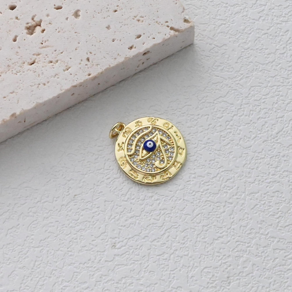 Dije de ojo turco cúbico, colgante redondo con pavé de circonitas cúbicas bañado en oro de 18 quilates, dije para hacer collares, accesorios de joyería S1302