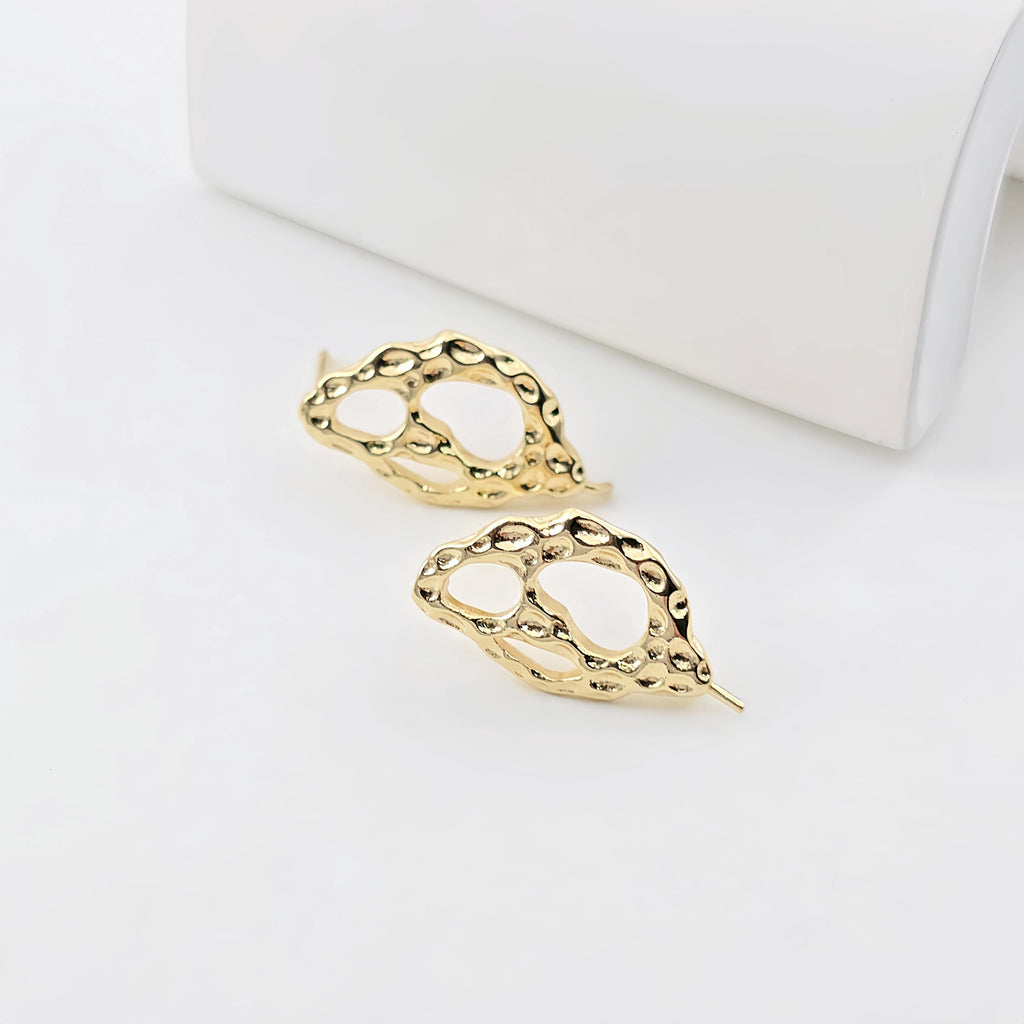 قرط أذن مطروق غير منتظم، ذهب عيار 14 قيراط، فضة S925، قرط أذن خالٍ من النيكل، مع حلقة ZX290