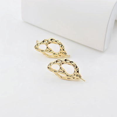 قرط أذن مطروق غير منتظم، ذهب عيار 14 قيراط، فضة S925، قرط أذن خالٍ من النيكل، مع حلقة ZX290