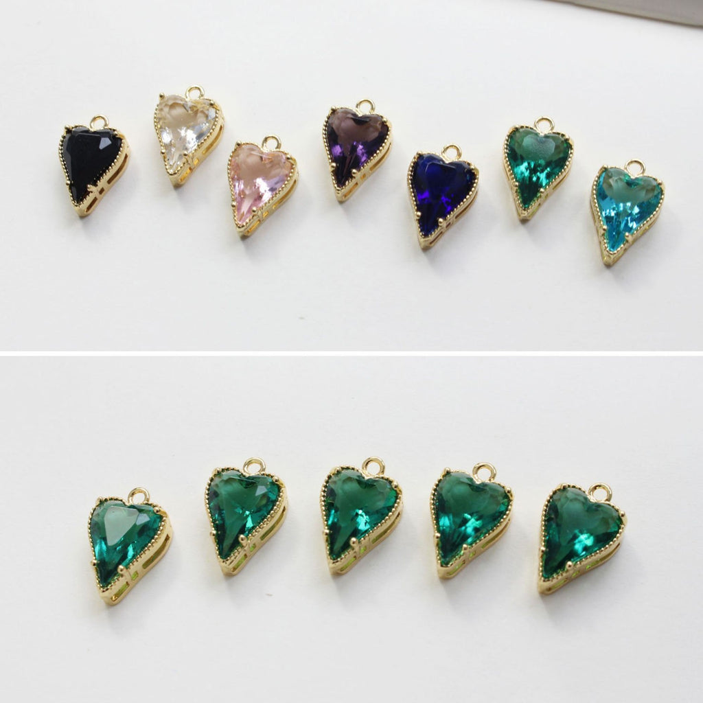 Dijes de corazón de cristal, 13 colores a elegir, colgante de corazón chapado en oro y plata de 18 quilates, accesorios de joyería GZ426