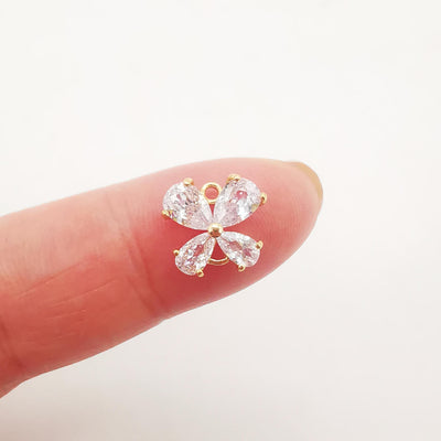 4pcs Flower Connector Charm with loops, Clear Cubic Zirconia Charm Pendant for Bracelet Necklace Earring, Jewelry Findings ZX064