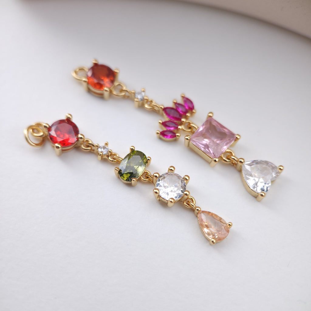 Elongated Cubic Tennis Charm, Link CZ Pendant, 18K Gold Plated Pendant, Earring Making Charm, Jewelry Findings S1163