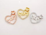Cubic Love Mom Charm, 18K Gold Plated Micro CZ Pave Heart Pendant, Necklace Making Findings, 21x22mm, Jewelry Finding Gift for Mom S917