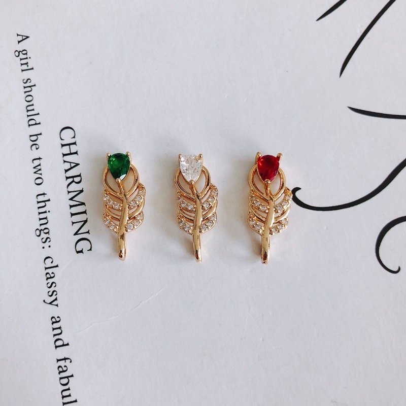 10pcs CZ Pave Leaves Charm, Cubic Zircon Crystal Leaf Pendant, Bracelet Necklace Pendant, Gold Plated Charm,Jewelry Findings MY034-F121