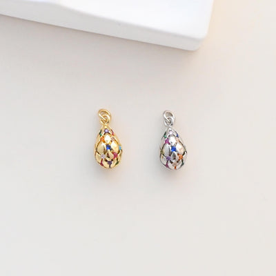 Small Jumbo Egg Pendant, Stripes Egg, 18K Gold Plated, Bracelet Necklace Pendnats, Jewelry Findings S1330