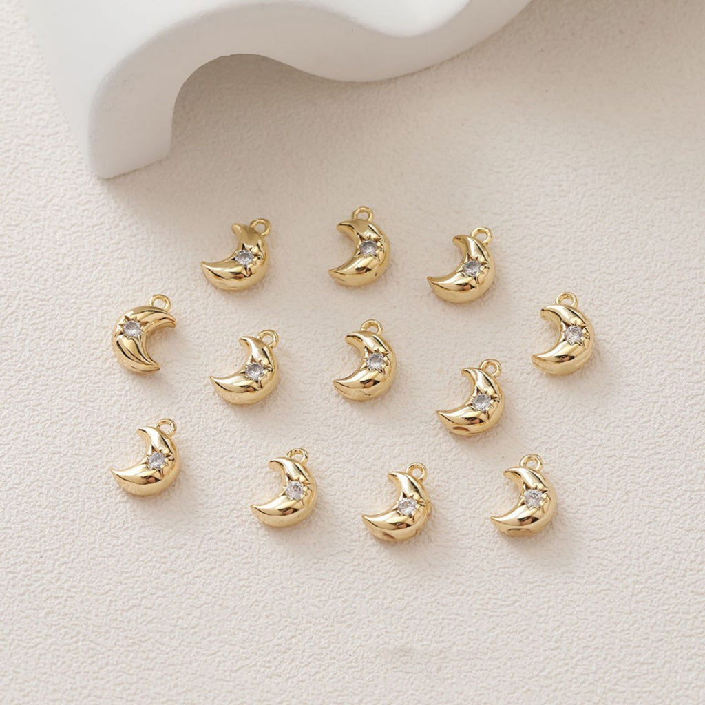 Dijes de estrella, luna, concha, triángulos, colgante de pavé cúbico de cristal, chapado en oro de 14 quilates, fabricación de collares, accesorios de joyería GZ407