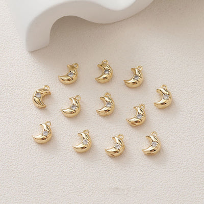 Star Charms, Moon, Seashell, Triangles, Crystal Cubic Pave Pendant, 14K Gold Plated, Necklace Making, Jewelry Findings GZ407