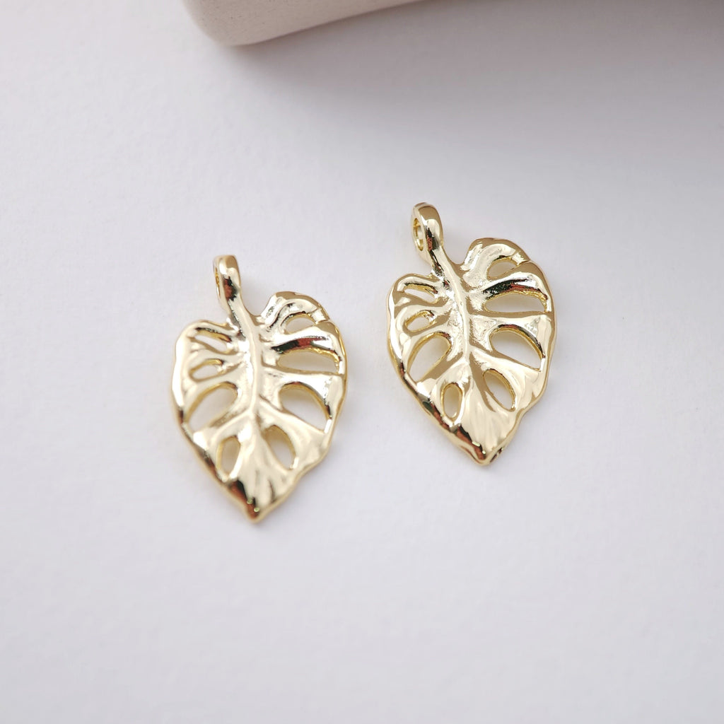 Gold Leaf Charm, 18K Real Gold Plated Brass Earring Charms, Jewelry Findings D0082