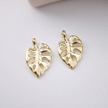 Load image into Gallery viewer, Gold Leaf Charm, 18K Real Gold Plated Brass Earring Charms, Jewelry Findings D0082