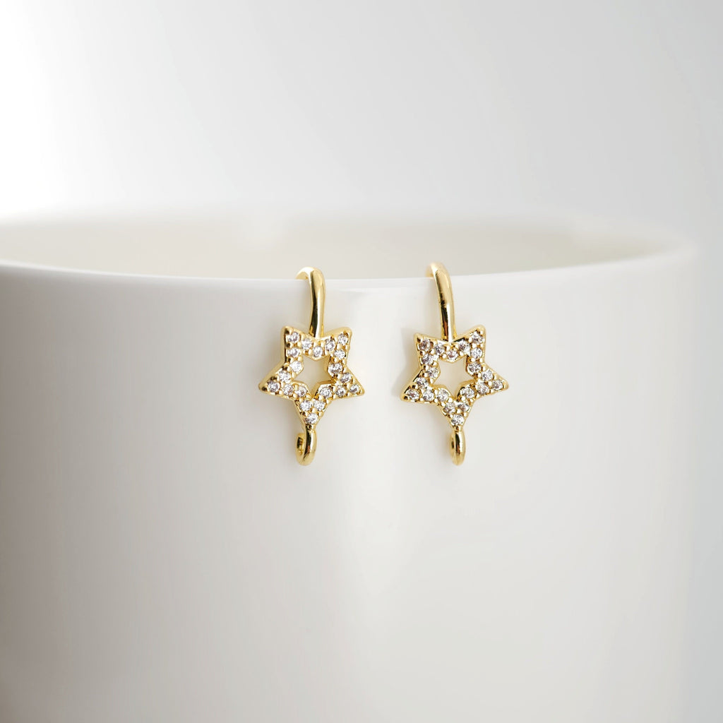 4pcs 18K Gold Plated Ear Wires, Star Cubic Pave Earring Hooks, Nickel Free, Fish Hooks, Ear Wires for Jewelry Making D0133