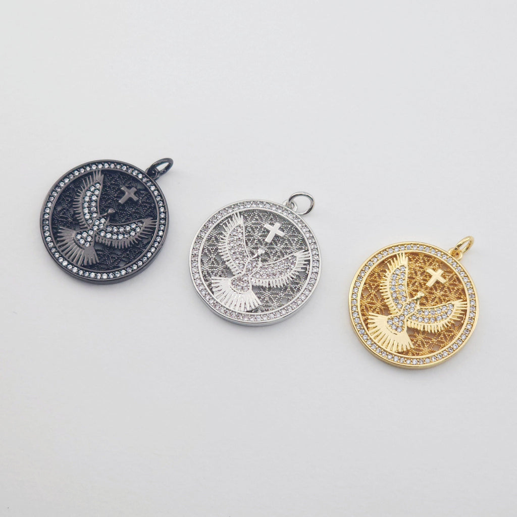 The Eagle Charms, 18K Gold Plated Cubic Micro Pave Eagle Pendant, 17.5*18mm, Necklace Making Charms, Jewelry Findings S1153