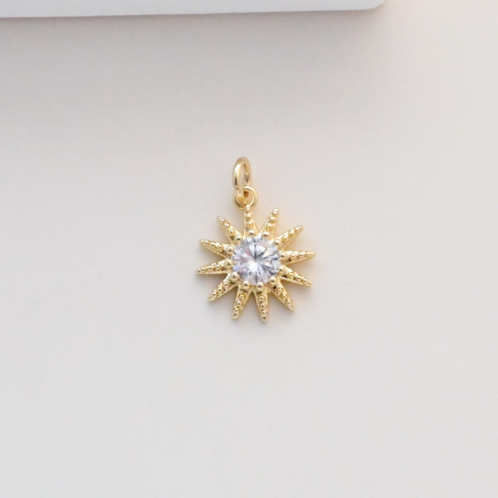 CZ Pave Sun Charms, Round Pendants, Crystal Cubic Pave Charms, 18K Gold Plated, Neckalce And Earring Making, Jewelry Findings S1340