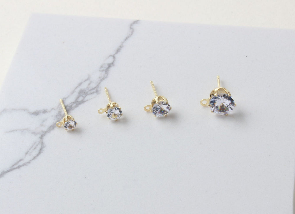 10PCS Tiny Ear Post with Loops, S925 Silver Ear Pin Nickel Free, Micro CZ Pave, 4mm,5mm,6mm,8mm 14K Gold Plated Stud Earring Finding ZZ068