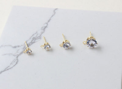 10PCS Tiny Ear Post with Loops, S925 Silver Ear Pin Nickel Free, Micro CZ Pave, 4mm,5mm,6mm,8mm 14K Gold Plated Stud Earring Finding ZZ068