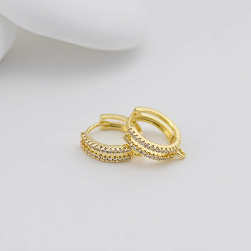 Cubic Zirconia Ear Hoops Multicolor Pave Crystal , 14.2mm, 18K Gold Plated Leverback Earrings, Huggie Hoops Earring D0557