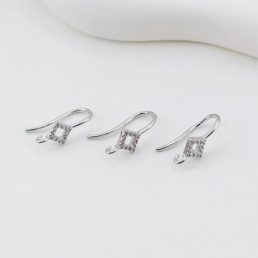 18K Gold Plated Ear Wires, Rhombic Cubic Pave Earring Hooks, Nickel Free, Fish Hooks, Ear Wires for Jewelry Making D0134