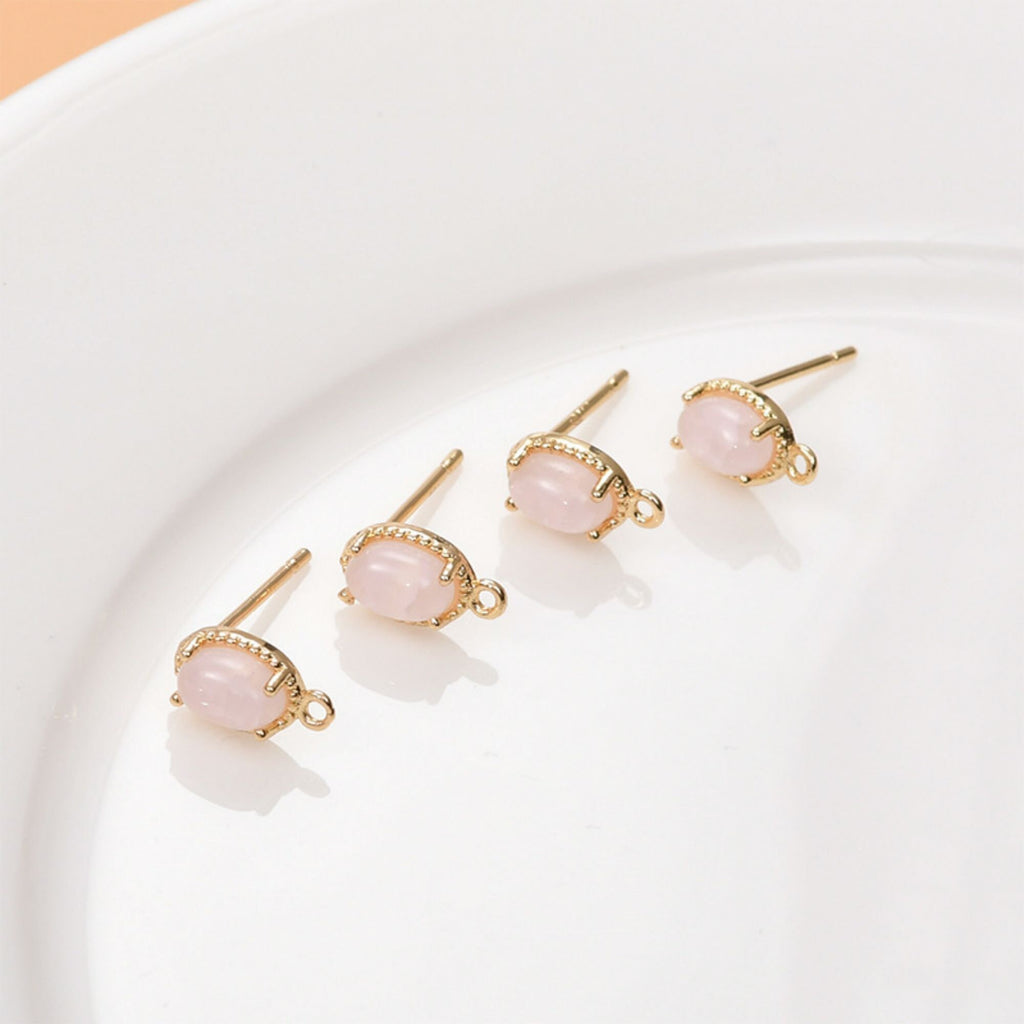 Oval Shape Earring Post With Loop, S925 Silver Pin Nickel Free Earrings, Crystal Gemstone Stud, Hypoallergenic Earring Findings LL234