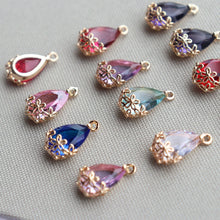 Load image into Gallery viewer, 10pcs- Crystal Tiny Teardrop Charms, 10 Colors You Choose, 14K Gold Plated Teardrop Pendant, 8*12mm, Jewelry Findings JY084-F112