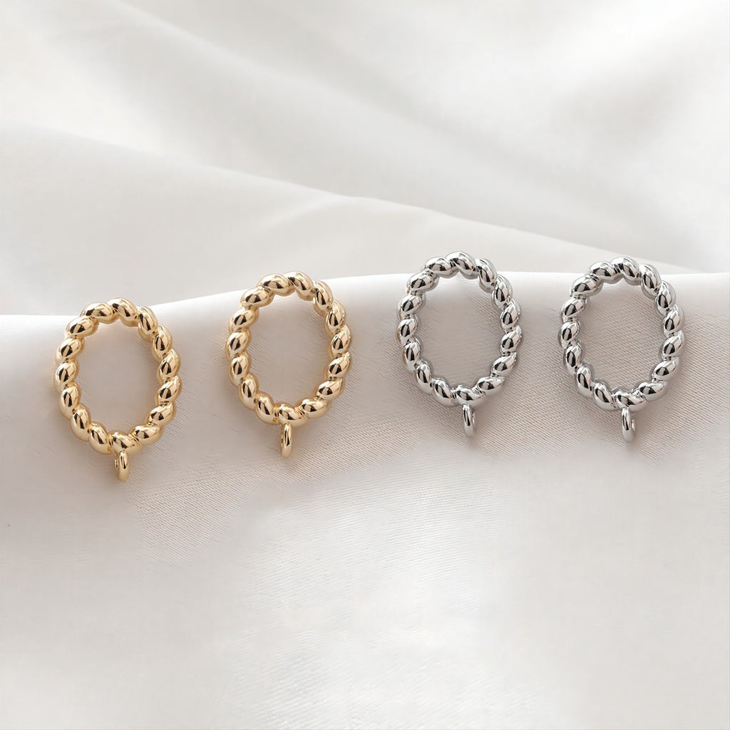 Oval Twisted Post with Loop, S925 Silver Ear Pin Nickel Free Earring, Gold/Silver Ear Stud, Hypoallergenic Earring Finding JJ015