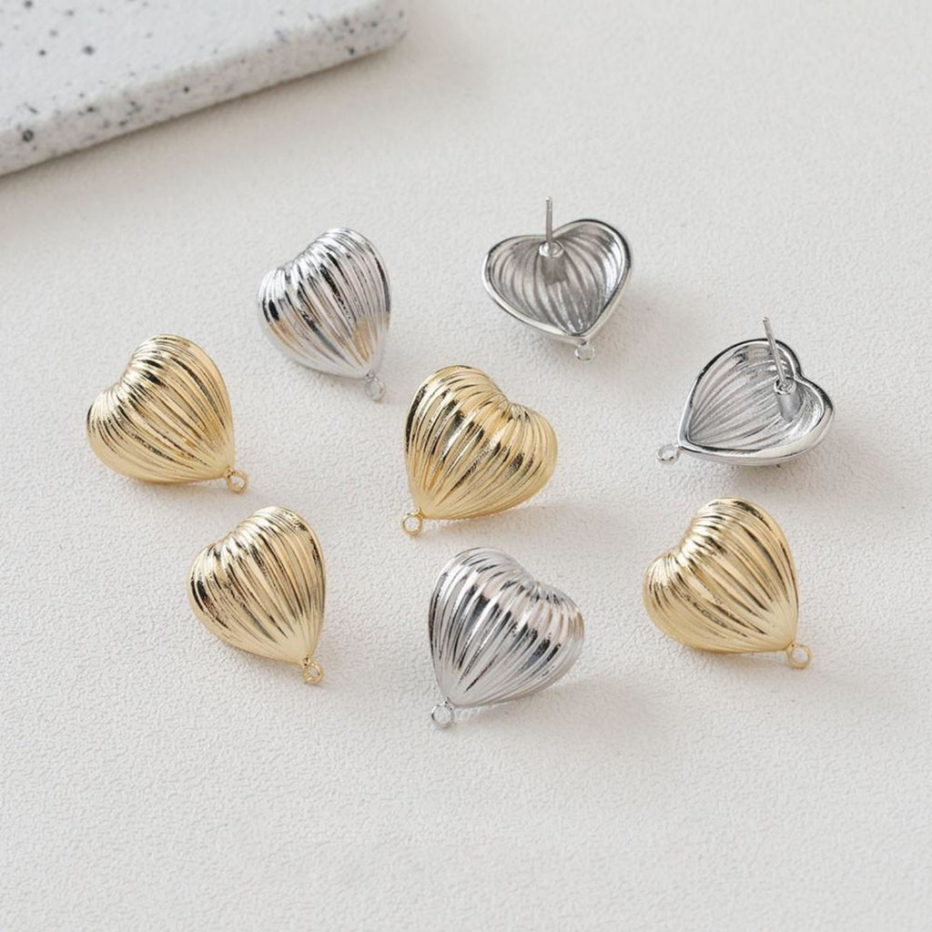 Gold Heart Earring Post, 14K Gold/Silver Nickel Free Earrings, S925 Silver Ear Pins, 20mm, Heart Shape Ear Stud with Loop BB035