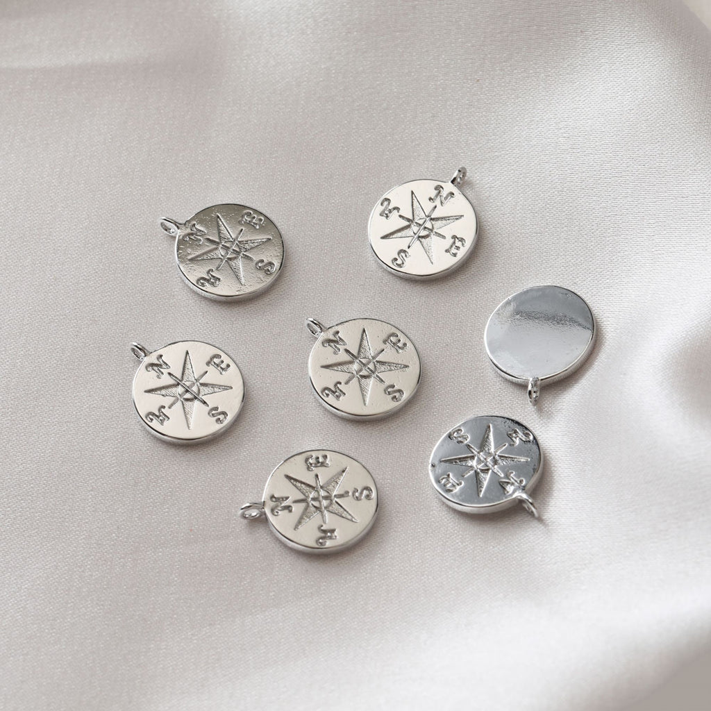 18K Gold Compass Pendant, Compass Charm for Necklace Making, Jewelry Findings JG031