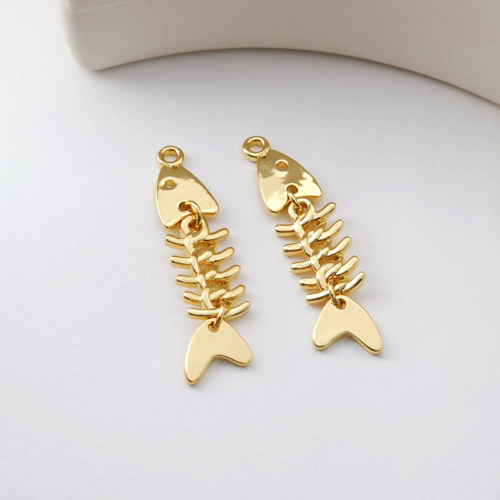 Gold Fishbone Charms, 18K Gold Plated Charms, 46*11.2mm, Fish Bone Pendant,  Necklace charms, Jewelry Findings S1225