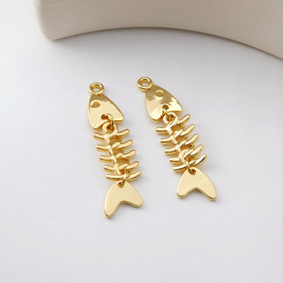 Gold Fishbone Charms, 18K Gold Plated Charms, 46*11.2mm, Fish Bone Pendant,  Necklace charms, Jewelry Findings S1225