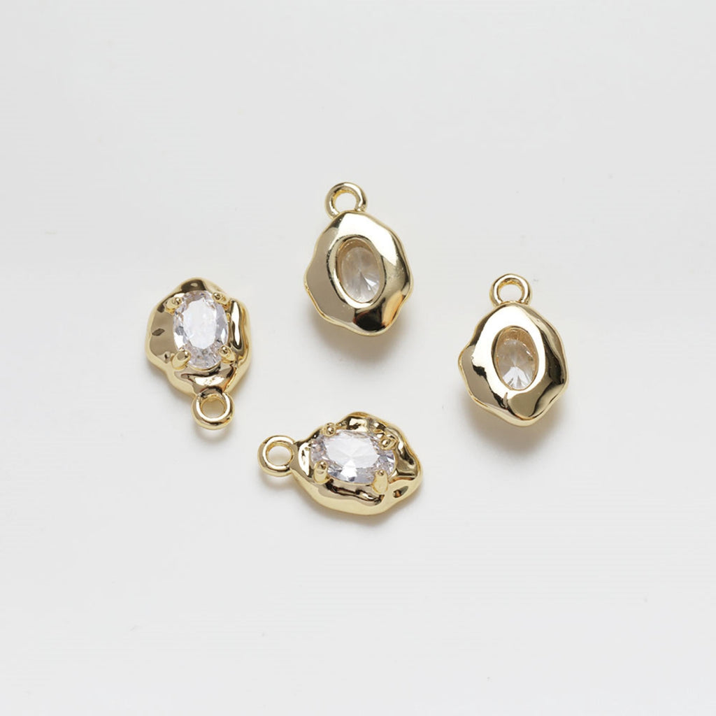 Irregular Zirconia Pendant, CZ Stone Charm, 14K Gold/Silver Plated Eye Shape Charm, Necklace Pendant, Clear CZ Pave Pendant GZ255