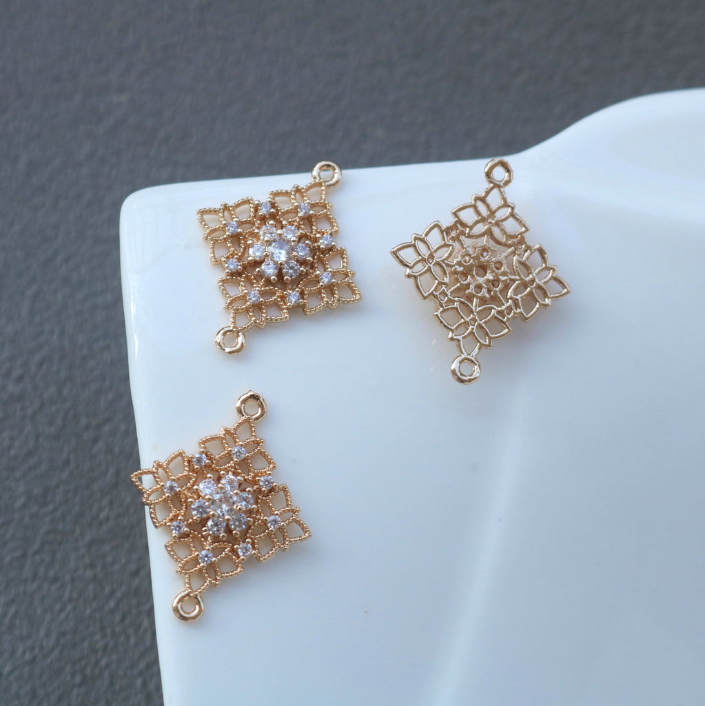 CZ Multishape Connector, Cubic Zircon Crystal Pendant, CZ Earring Charms, Gold Plated Brass Earring Charms, Jewelry Findings HL017-F191